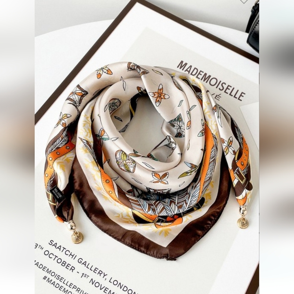 Elegant Silk Scarf with Gold Accents